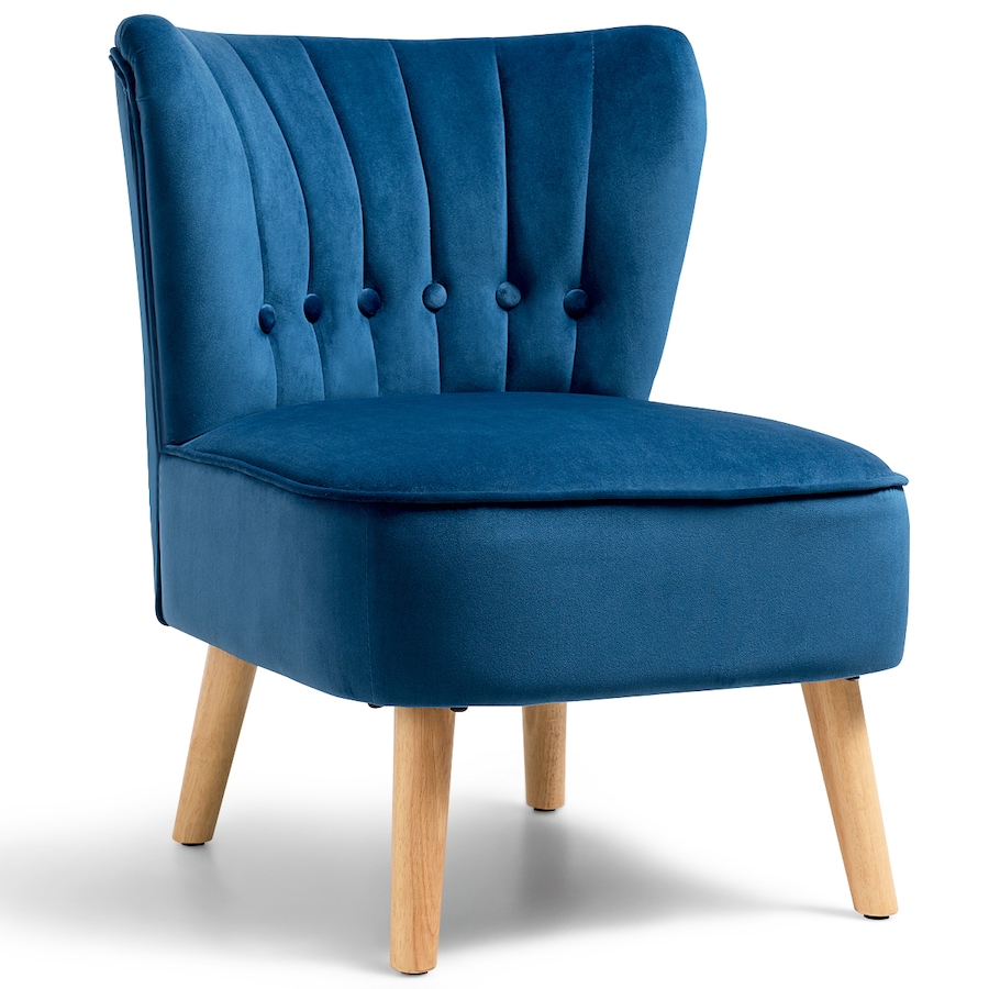Costway Modern Velvet Accent Chair Leisure Sofa w/Wood Legs Blue