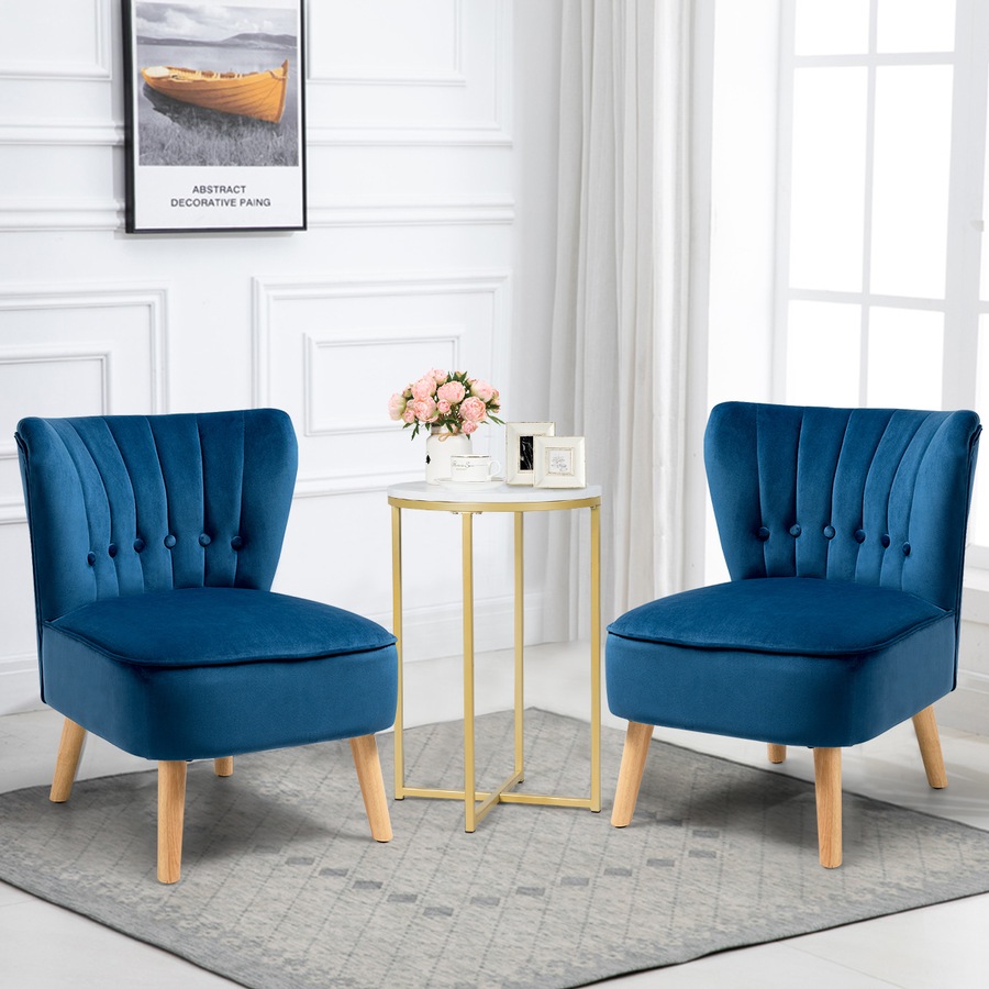 Costway Modern Velvet Accent Chair Leisure Sofa w/Wood Legs Blue