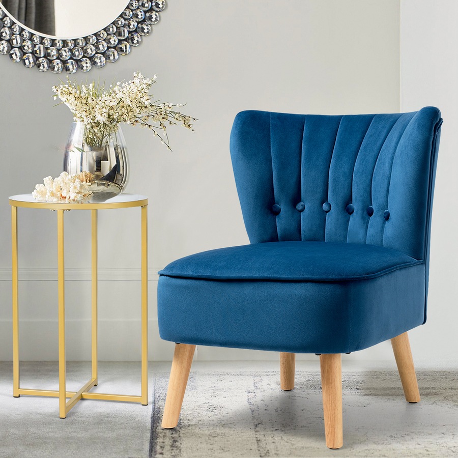 Costway Modern Velvet Accent Chair Leisure Sofa w/Wood Legs Blue