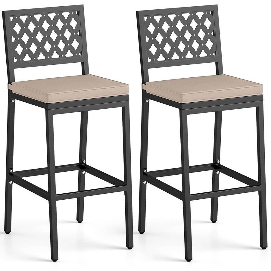 Costway Outdoor Bar Stools Set 69cm Counter Barstools w/Cushions Backrests Footrests Bistro Chairs Poolside Backyard