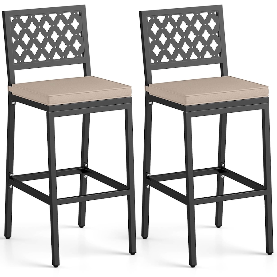 Costway Outdoor Bar Stools Set 69cm Counter Barstools w/Cushions Backrests Footrests Bistro Chairs Poolside Backyard
