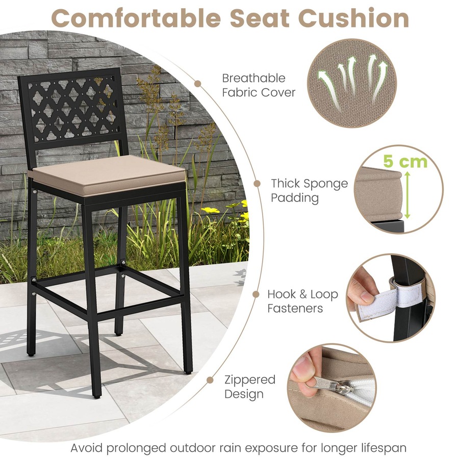 Costway Outdoor Bar Stools Set 69cm Counter Barstools w/Cushions Backrests Footrests Bistro Chairs Poolside Backyard