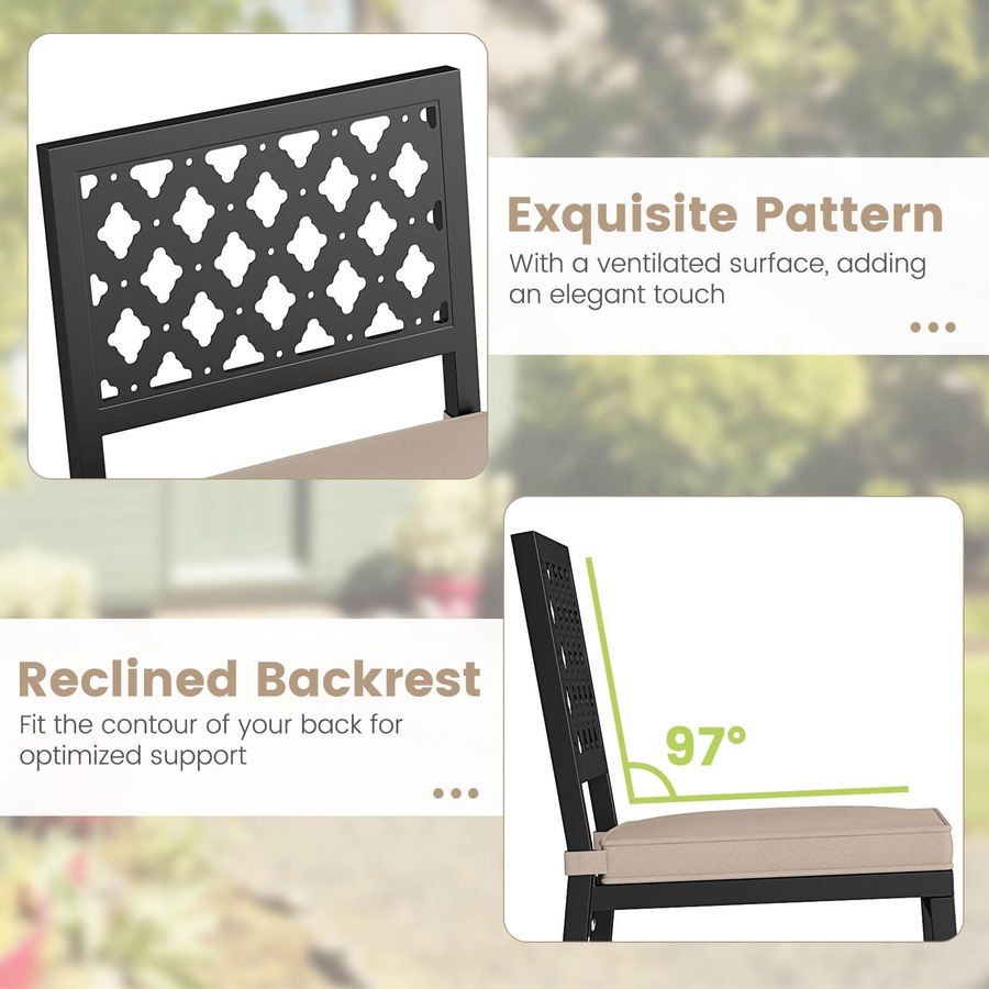 Costway Outdoor Bar Stools Set 69cm Counter Barstools w/Cushions Backrests Footrests Bistro Chairs Poolside Backyard