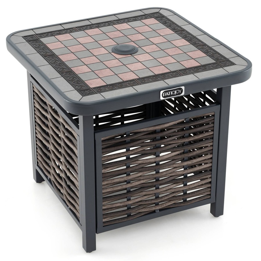 Costway Outdoor Coffee Table Patio Side Table Rattan Square End Table w/Umbrella Hole Garden & Balcony Black