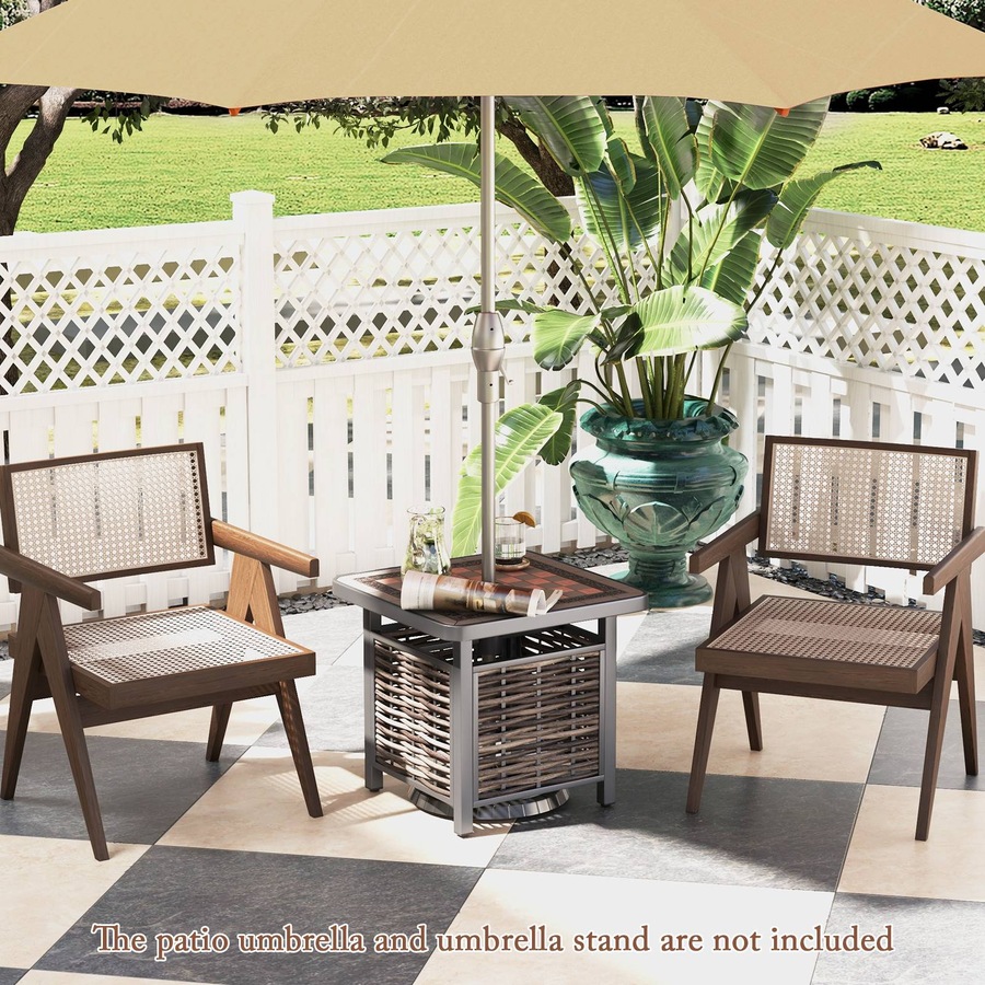 Costway Outdoor Coffee Table Patio Side Table Rattan Square End Table w/Umbrella Hole Garden & Balcony Black