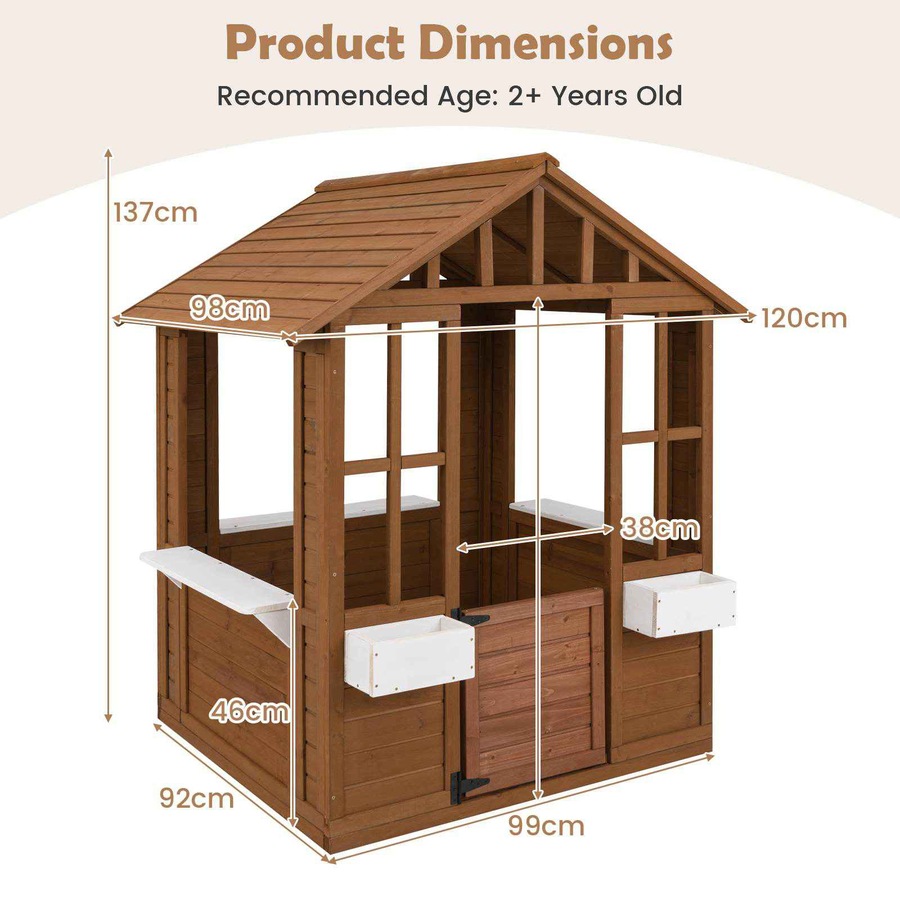 Costway Outdoor Cubby House Wood Playhouse Adventure Cottage Pretend Play Game Activity Center Role Play Toy Gift