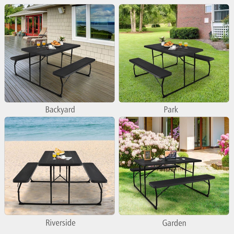 Costway Picnic Table Bench Set Outdoor Backyard Patio Garden Party Dining  All Weather Black