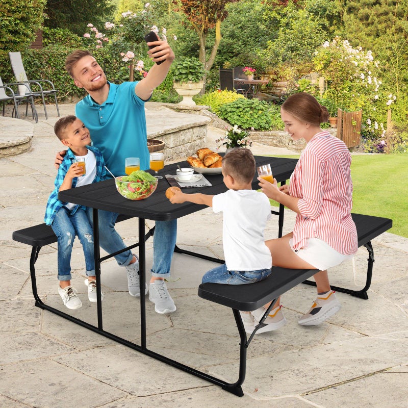 Costway Picnic Table Bench Set Outdoor Backyard Patio Garden Party Dining  All Weather Black