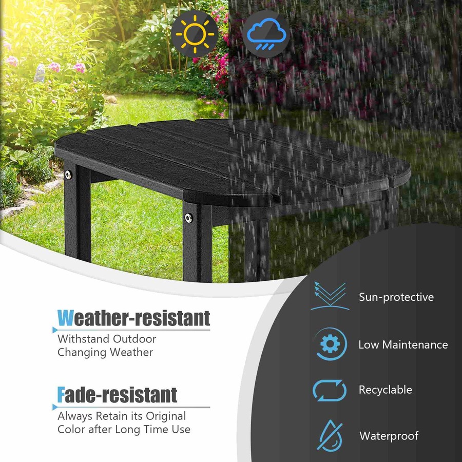 Costway Outdoor Side Table All-Weather Coffee Table Adirondack Table Outdoor Furniture Garden Patio, Black