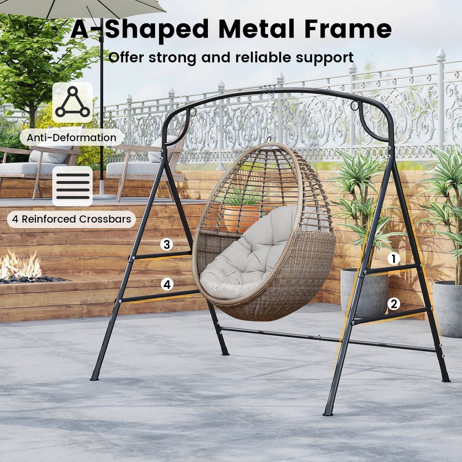Costway Outdoor Swing Frame Heavy-duty Swing Support Hammock Metal Stand w/Double Side Bars & 2-Ring Design