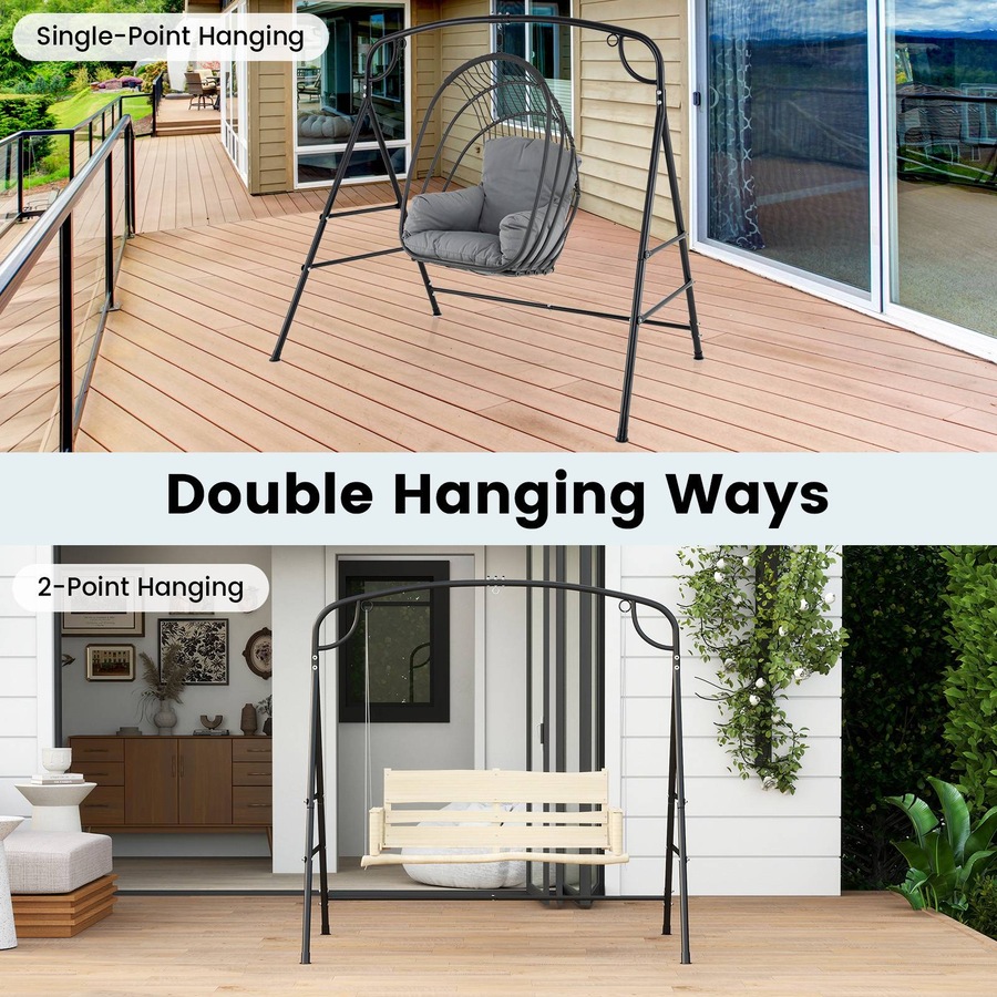 Costway Outdoor Swing Frame Heavy-duty Swing Support Hammock Metal Stand w/Double Side Bars & 2-Ring Design