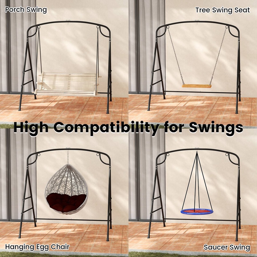 Costway Outdoor Swing Frame Heavy-duty Swing Support Hammock Metal Stand w/Double Side Bars & 2-Ring Design