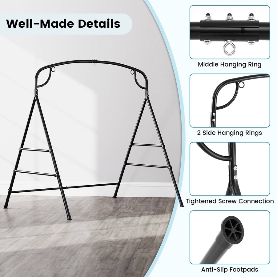 Costway Outdoor Swing Frame Heavy-duty Swing Support Hammock Metal Stand w/Double Side Bars & 2-Ring Design
