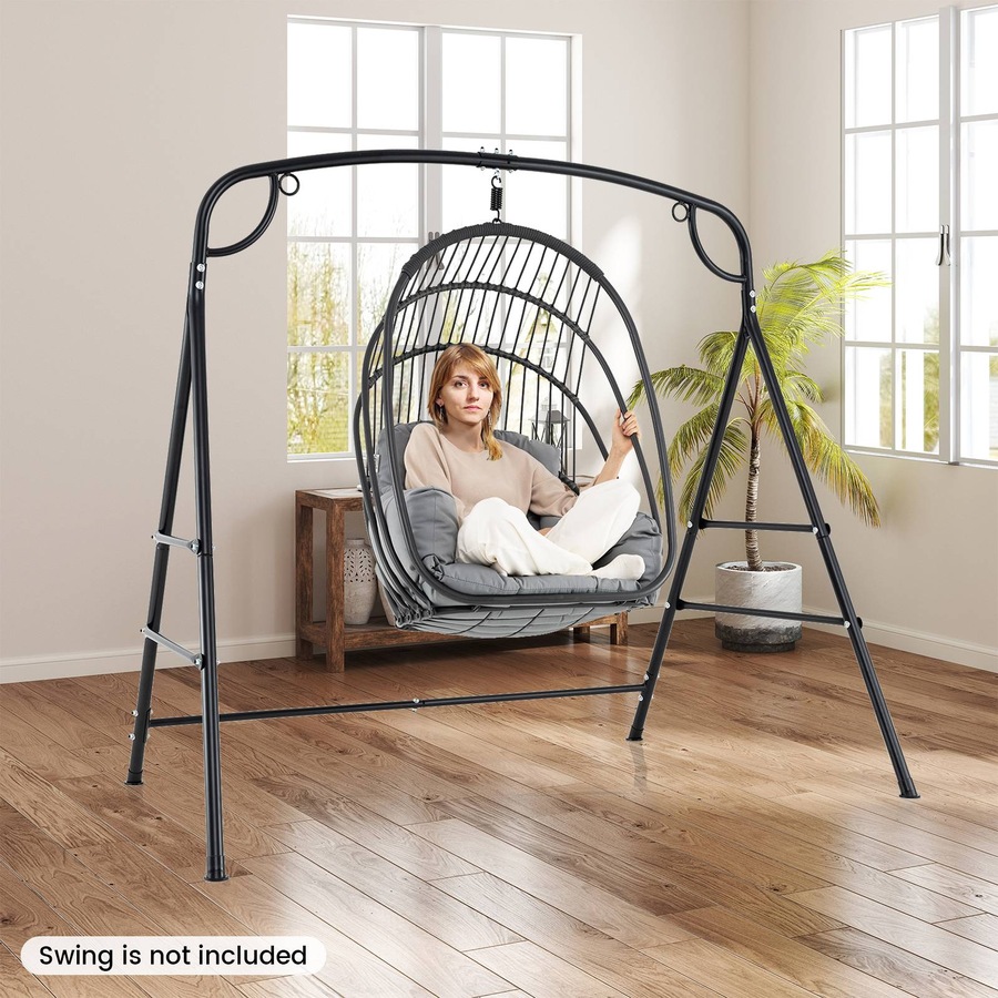 Costway Outdoor Swing Frame Heavy-duty Swing Support Hammock Metal Stand w/Double Side Bars & 2-Ring Design