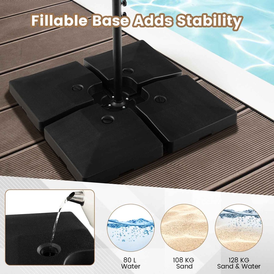 Costway Outdoor Umbrella Base Heavy Duty Cantilever Umbrella Holder Parasol Stand All Weather Black
