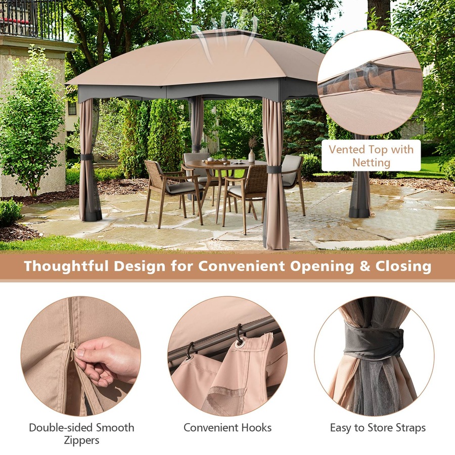 Buy Costway Patio Gazebo Canopy Tent Double Roof Top Sun Shade Mesh ...