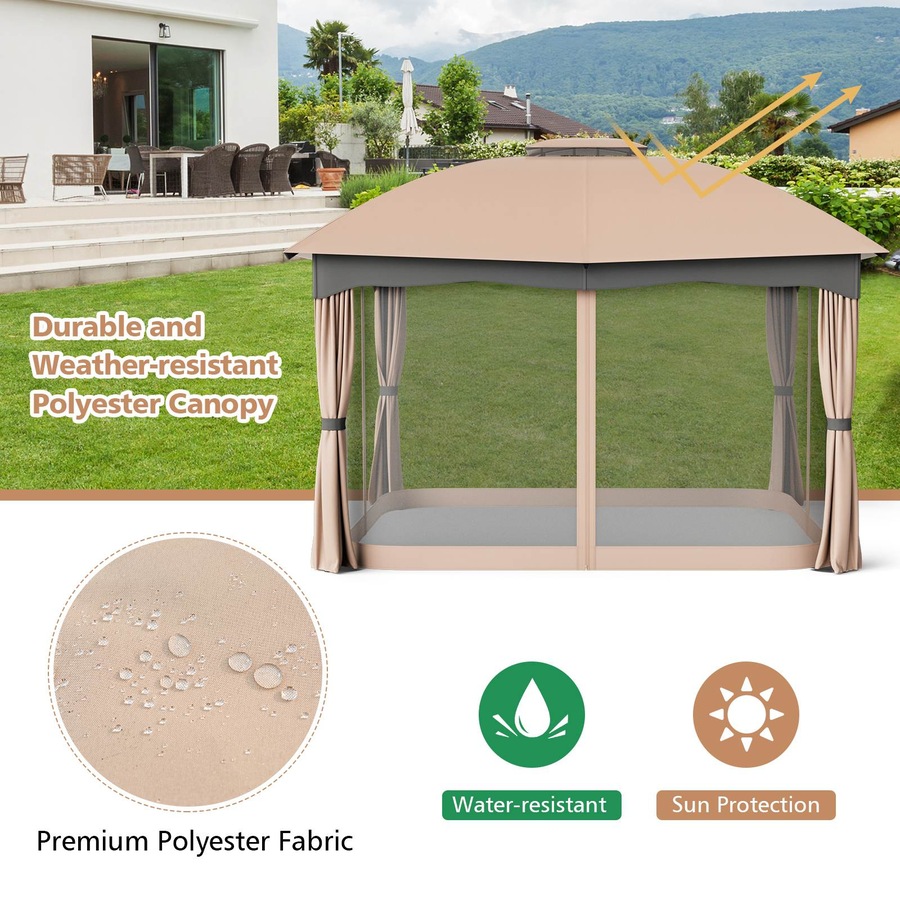 Buy Costway Patio Gazebo Canopy Tent Double Roof Top Sun Shade Mesh ...
