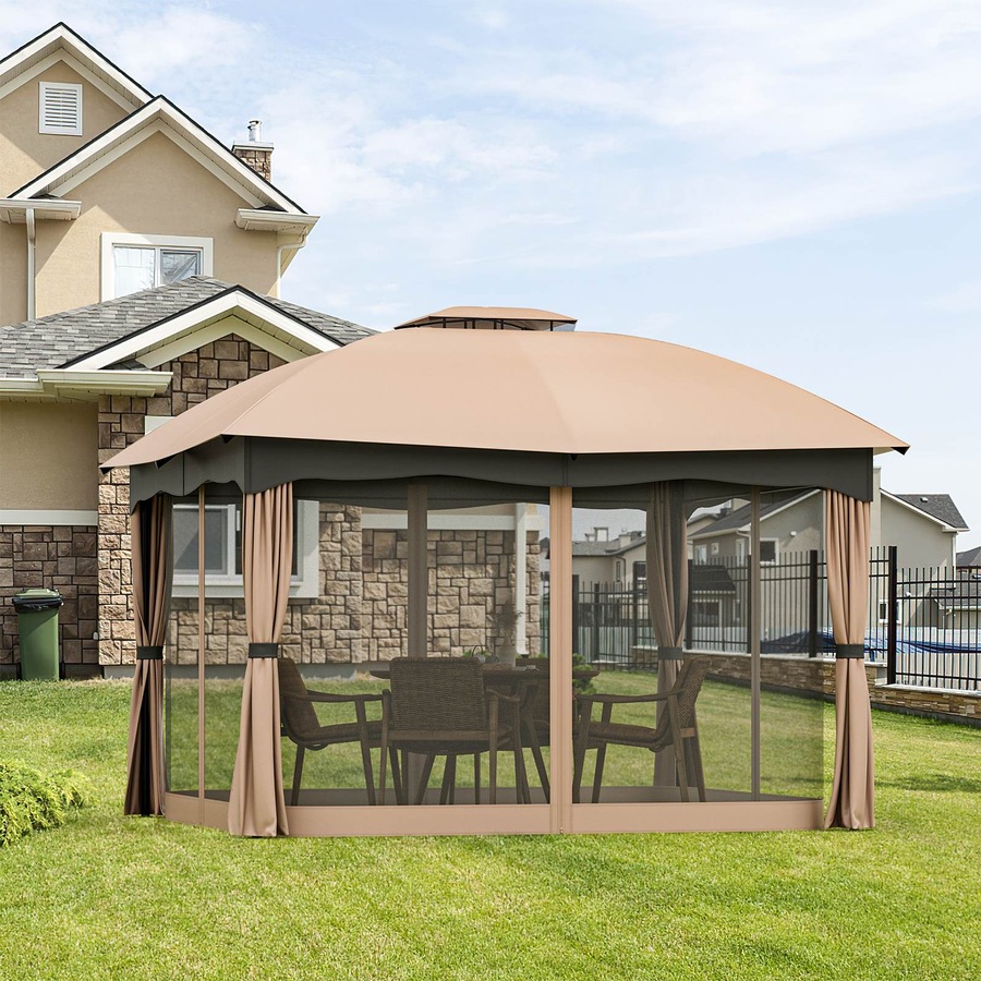 Buy Costway Patio Gazebo Canopy Tent Double Roof Top Sun Shade Mesh ...