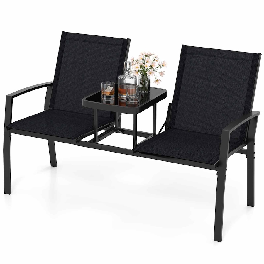 Costway Patio Loveseat Chair w/Table 2 Seat Outdoor Furniture Metal Frame Garden Bench Conversation Set Lounge