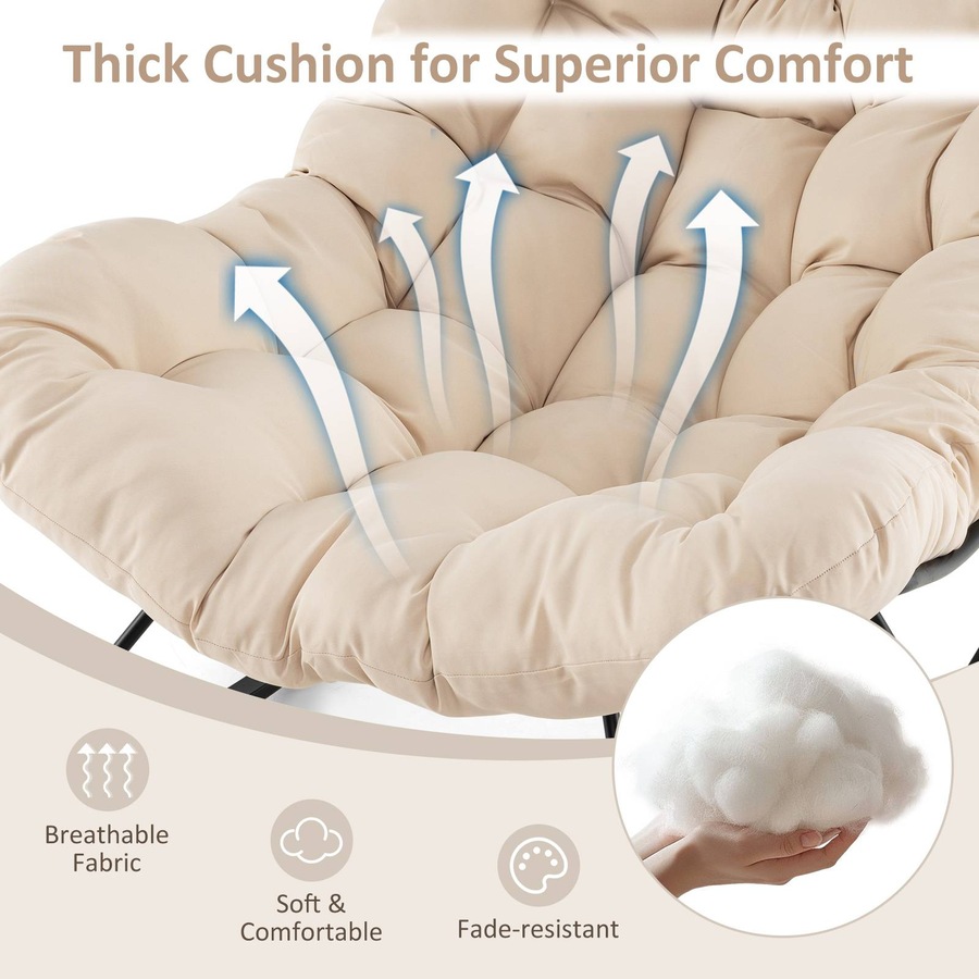 Costway Patio Rocking Chair Papasan Chair w/Padded Cushion & Metal Frame Lounge Chair Rocker Natural