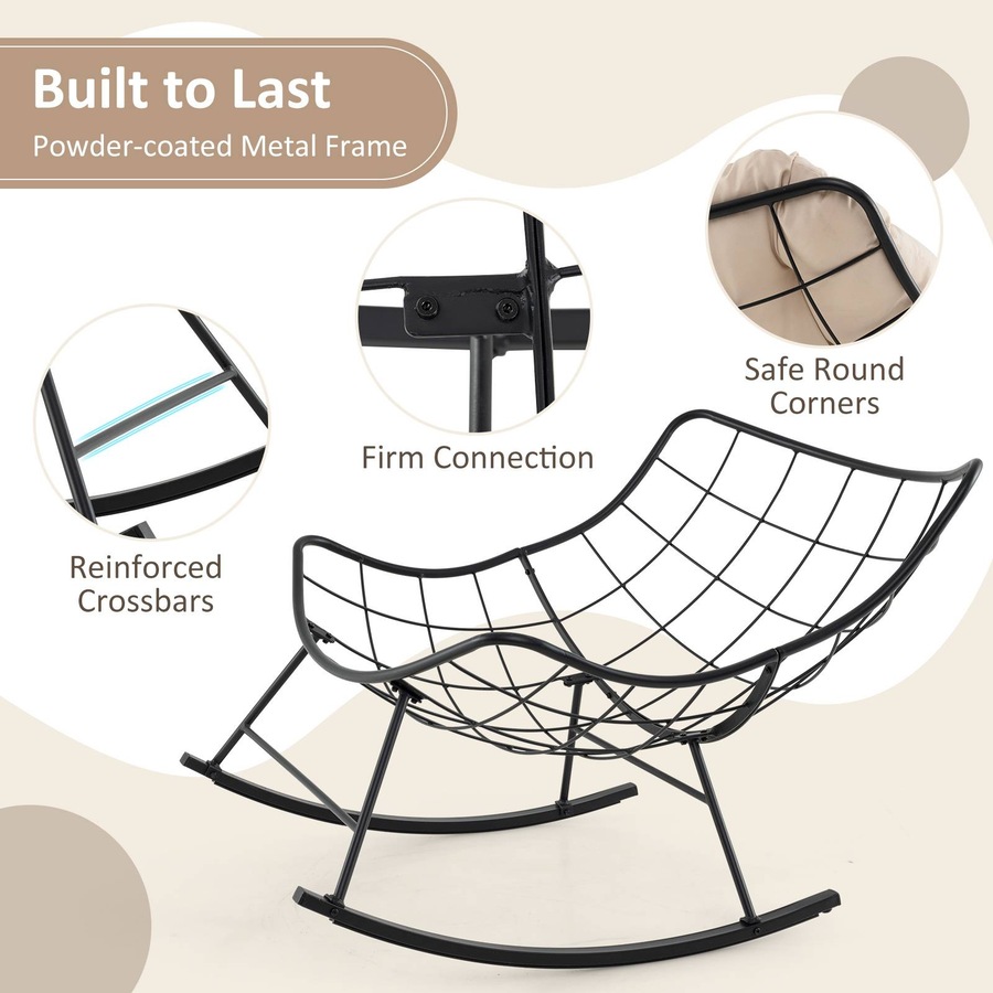 Costway Patio Rocking Chair Papasan Chair w/Padded Cushion & Metal Frame Lounge Chair Rocker Natural