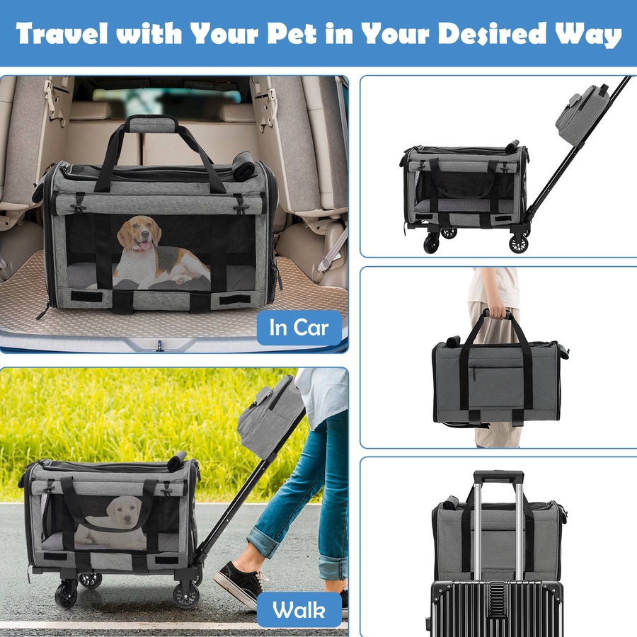 Costway Pet Stroller Rolling Cat Dog Travel Carrier Bag Pushchair Carry Strap Litter Bag