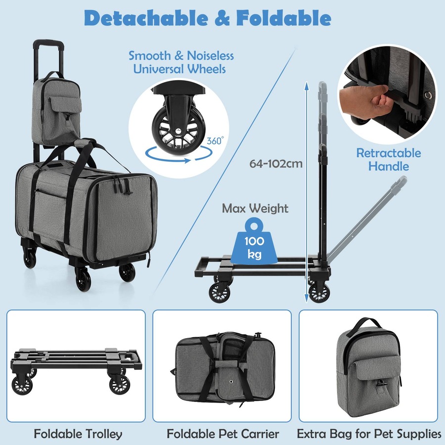 Costway Pet Stroller Rolling Cat Dog Travel Carrier Bag Pushchair Carry Strap Litter Bag