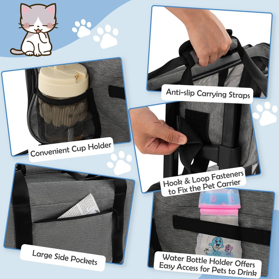 Costway Pet Stroller Rolling Cat Dog Travel Carrier Bag Pushchair Carry Strap Litter Bag