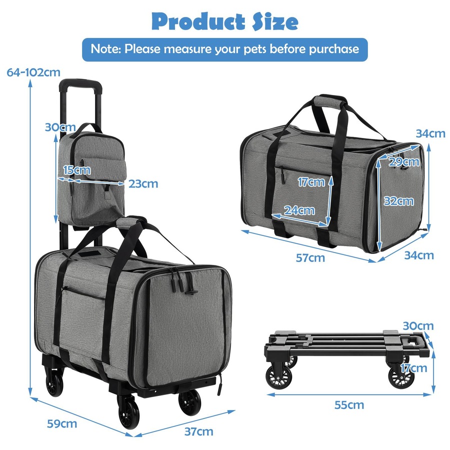 Costway Pet Stroller Rolling Cat Dog Travel Carrier Bag Pushchair Carry Strap Litter Bag