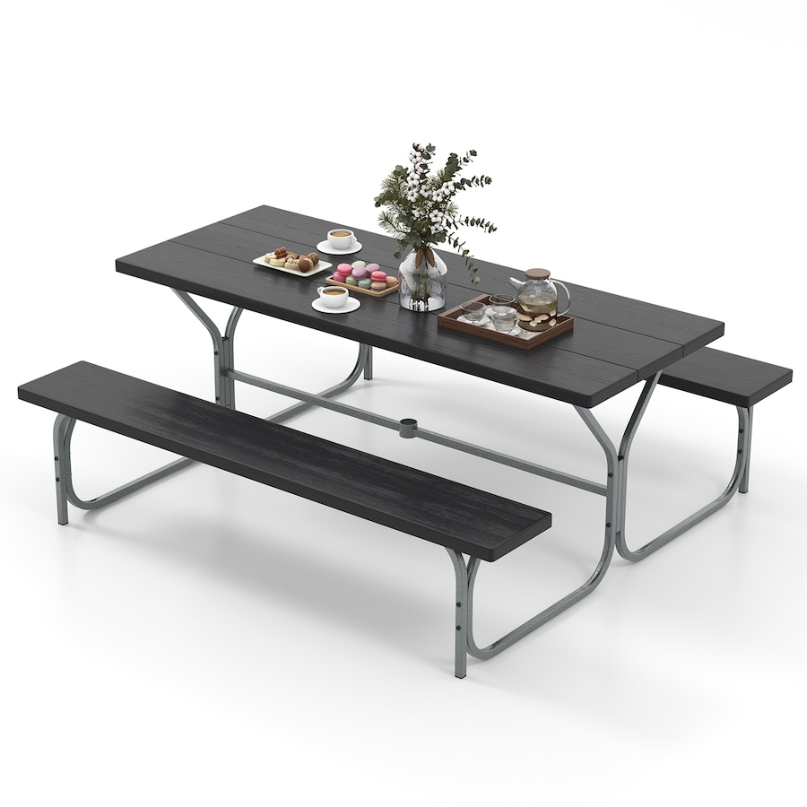 Costway Picnic Table Bench Set 8-Person Outdoor Dining Table All-weather Camping Table Set HDPE Black