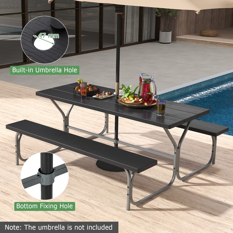 Costway Picnic Table Bench Set 8-Person Outdoor Dining Table All-weather Camping Table Set HDPE Black