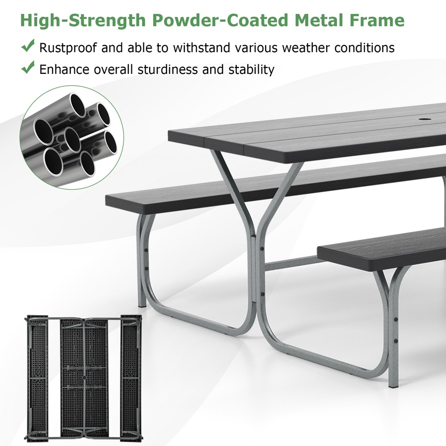 Costway Picnic Table Bench Set 8-Person Outdoor Dining Table All-weather Camping Table Set HDPE Black