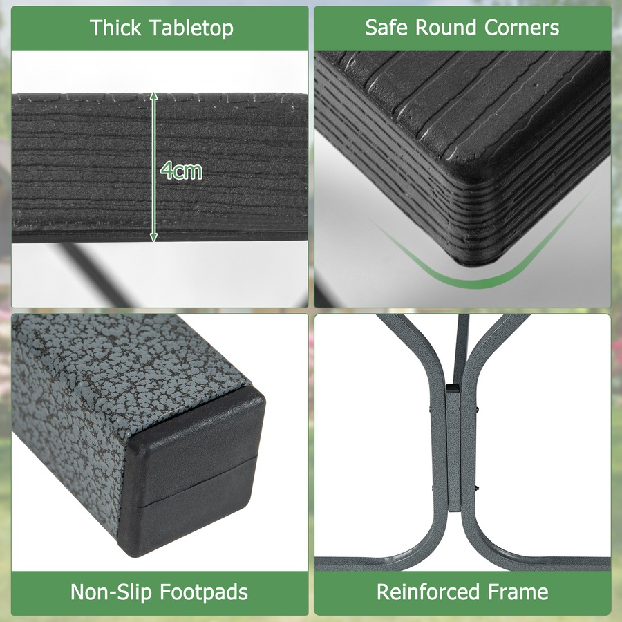 Costway Picnic Table Bench Set 8-Person Outdoor Dining Table All-weather Camping Table Set HDPE Black