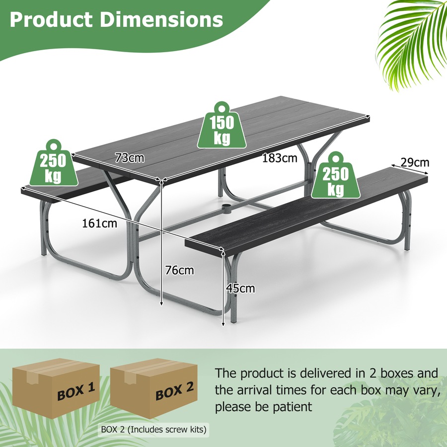 Costway Picnic Table Bench Set 8-Person Outdoor Dining Table All-weather Camping Table Set HDPE Black