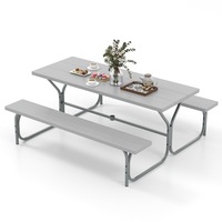 Costway Picnic Table Bench Set 8-Person Outdoor Dining Table All-weather Camping Table Set HDPE Grey