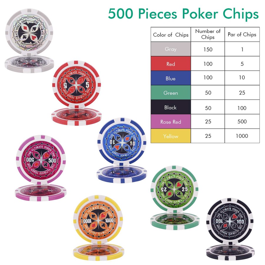 Costway Poker Chip Set 500PC Chips Texas Hold'em Poker Sets Casino Playing Cards Dice Gamble Game Party, Silver