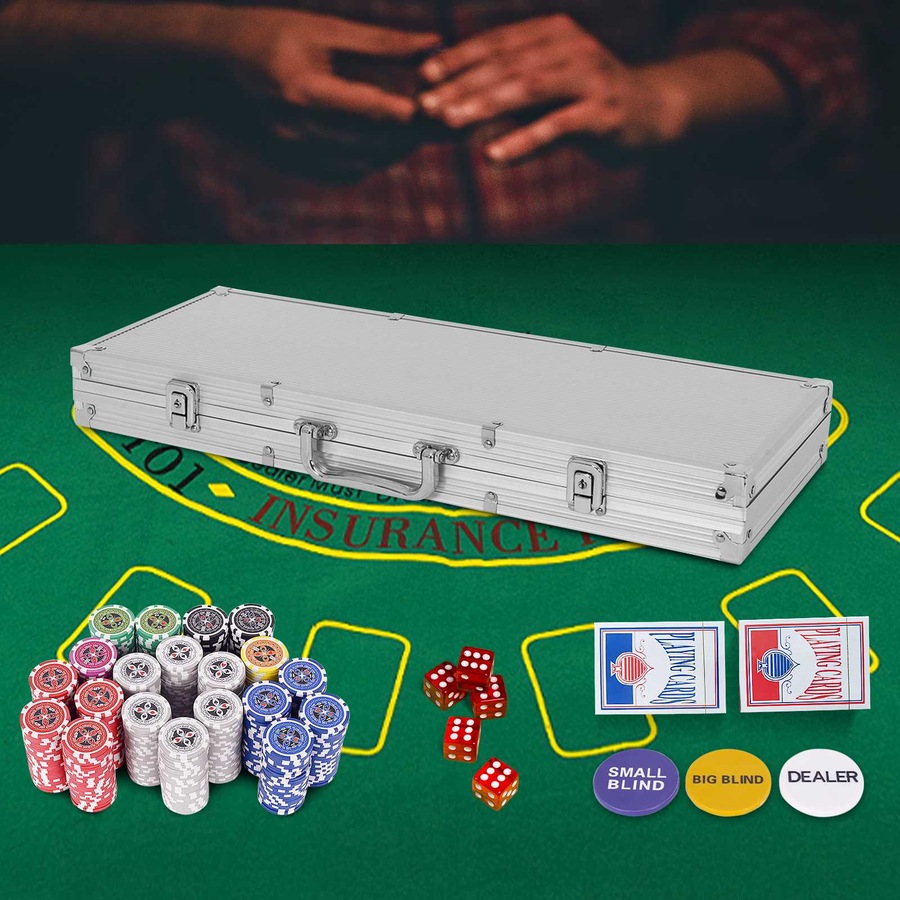 Costway Poker Chip Set 500PC Chips Texas Hold'em Poker Sets Casino Playing Cards Dice Gamble Game Party, Silver