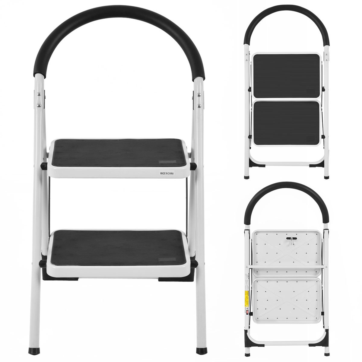 Costway 2 Step Folding Ladder Portable Stool Ladders Steady Stepladder Metal Kitchen Garage