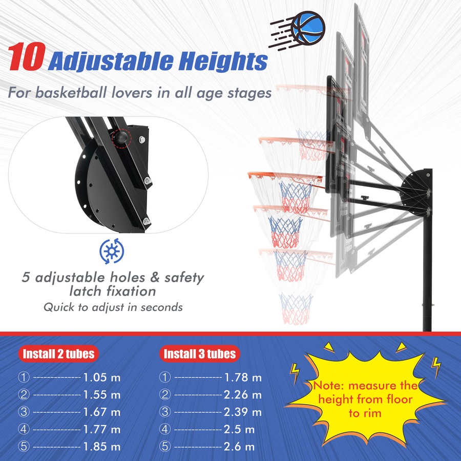 Costway Portable Basketball Hoop System Stand Heavy Duty Basketball Ring Adjustable w/Wheels Weight Bag Outdoor