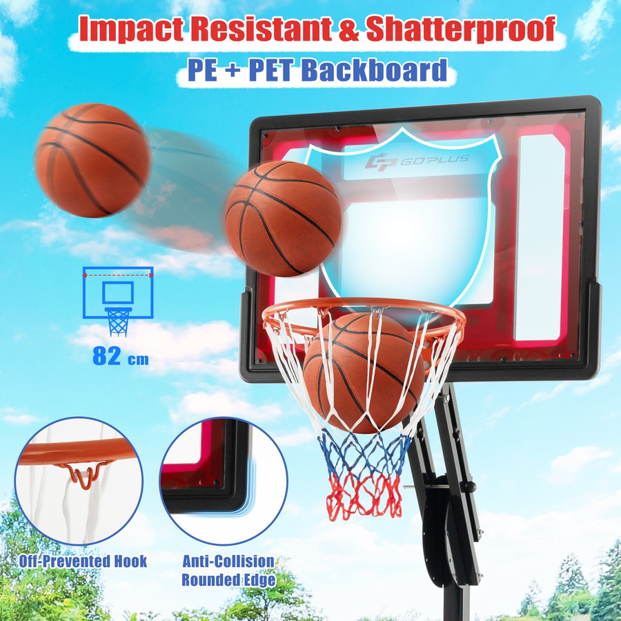 Costway Portable Basketball Hoop System Stand Heavy Duty Basketball Ring Adjustable w/Wheels Weight Bag Outdoor