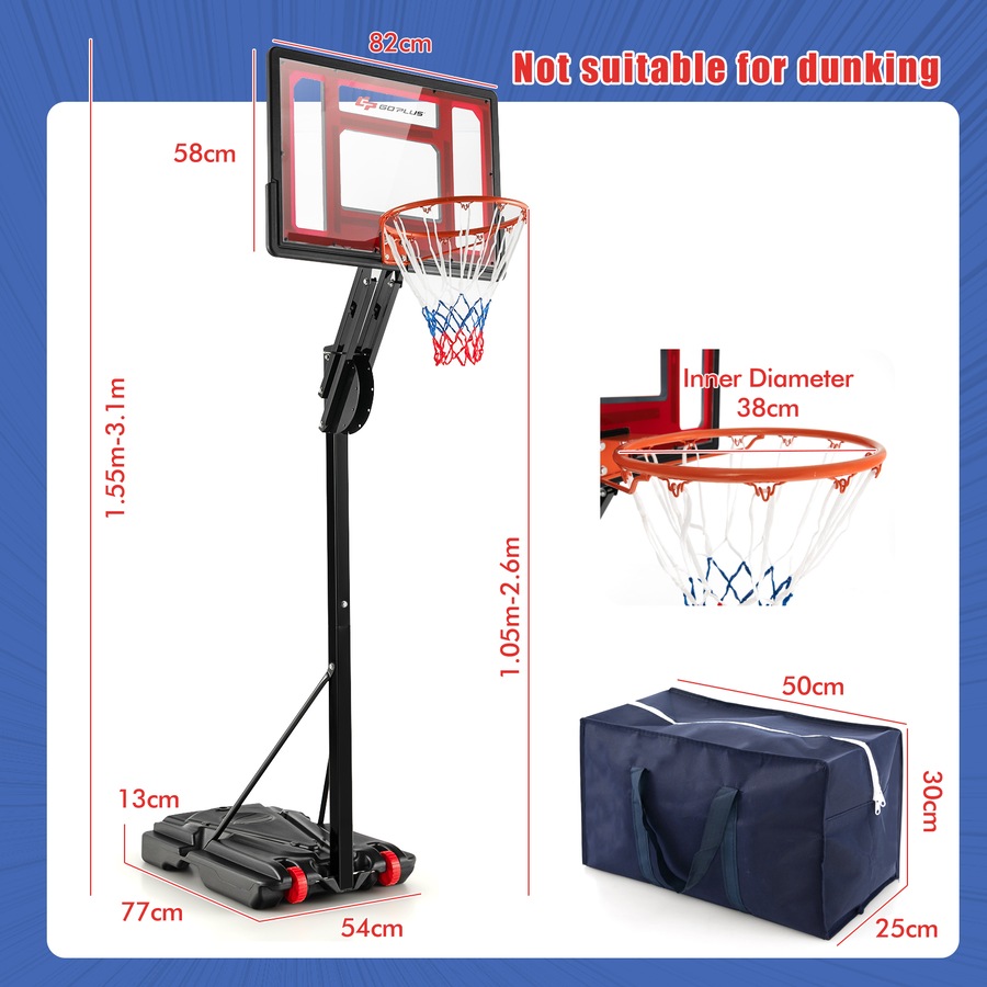 Costway Portable Basketball Hoop System Stand Heavy Duty Basketball Ring Adjustable w/Wheels Weight Bag Outdoor