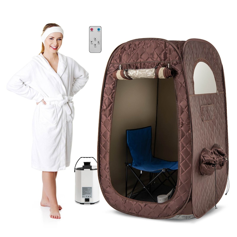 Costway Portable Steam Sauna Tent w/Timer 1000W 3L Steam Generator Remote Control & Foot Massager Spa