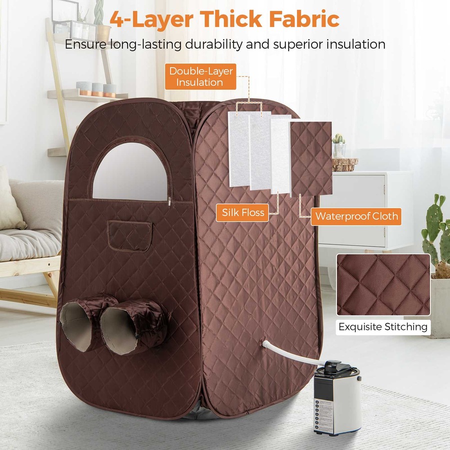 Costway Portable Steam Sauna Tent w/Timer 1000W 3L Steam Generator Remote Control & Foot Massager Spa