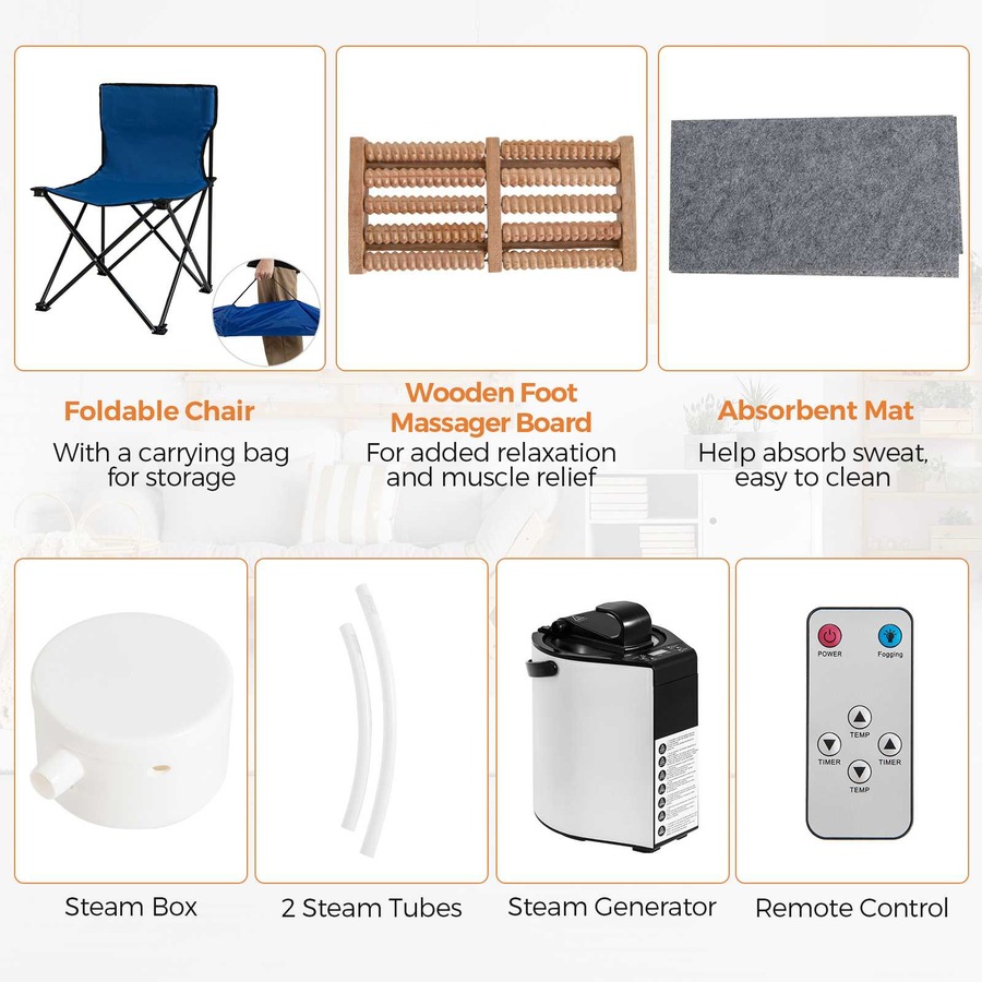 Costway Portable Steam Sauna Tent w/Timer 1000W 3L Steam Generator Remote Control & Foot Massager Spa