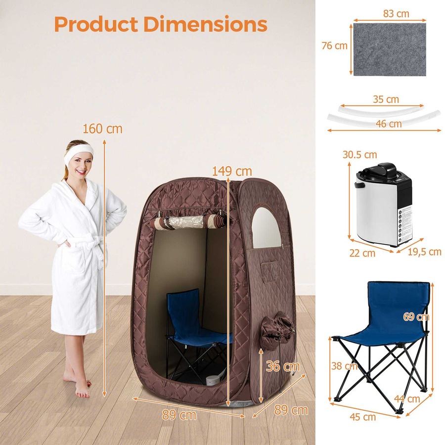 Costway Portable Steam Sauna Tent w/Timer 1000W 3L Steam Generator Remote Control & Foot Massager Spa