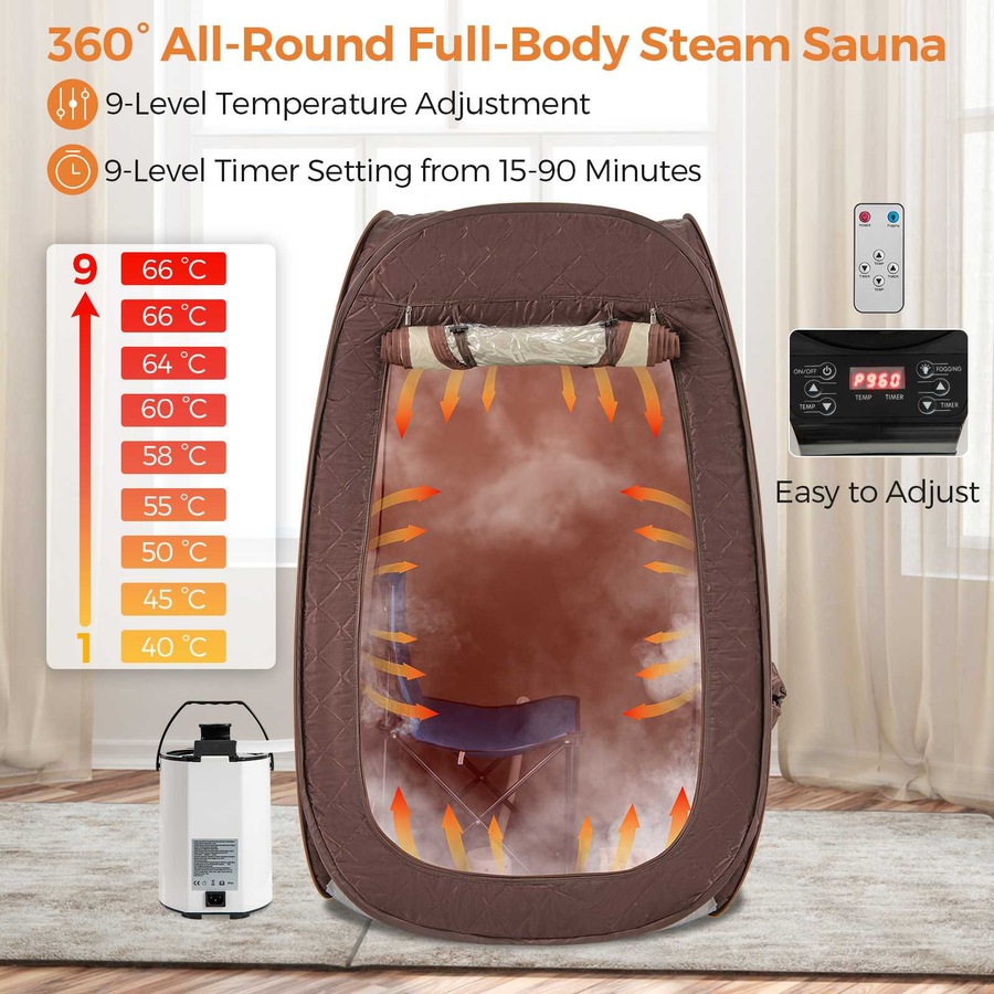 Costway Portable Steam Sauna Tent w/Timer 1000W 3L Steam Generator Remote Control & Foot Massager Spa