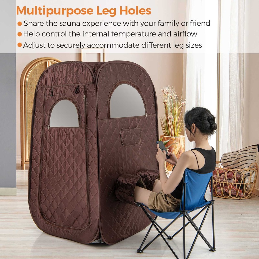 Costway Portable Steam Sauna Tent w/Timer 1000W 3L Steam Generator Remote Control & Foot Massager Spa