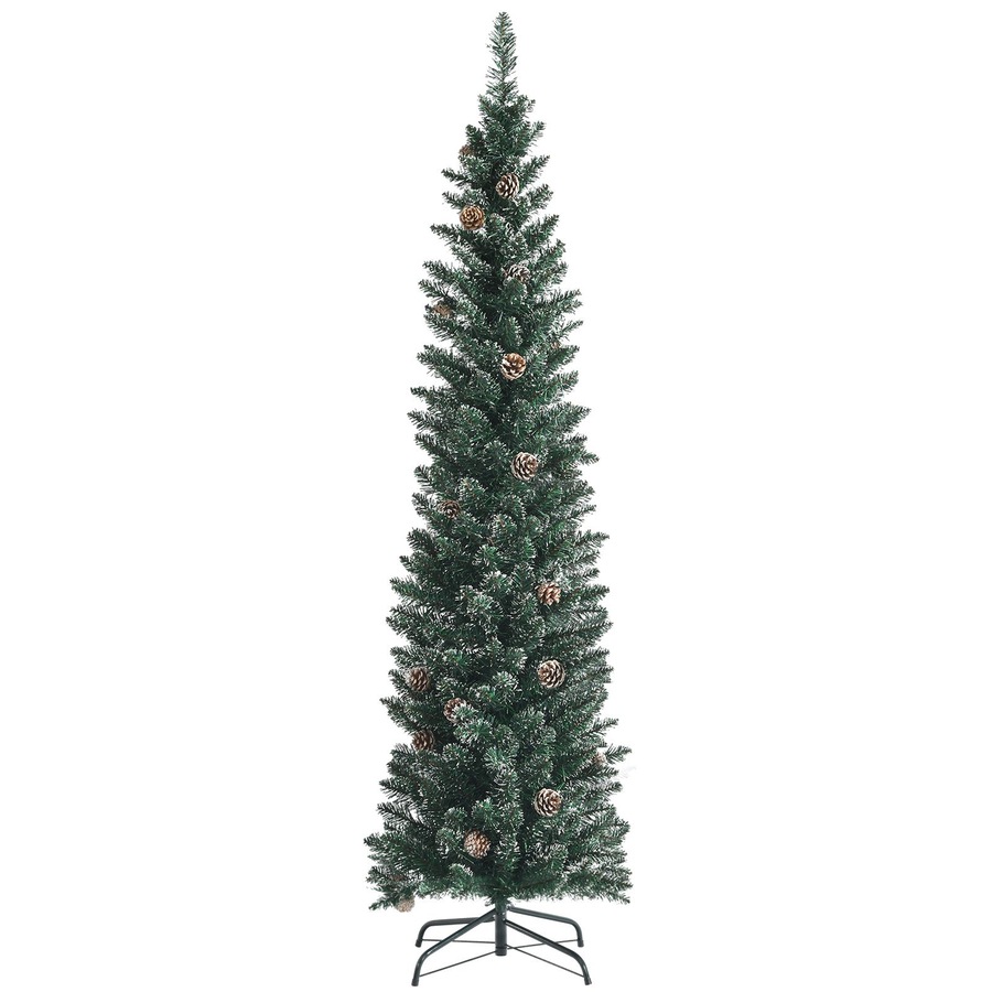 Costway Pre-Decorated Xmas Tree w/Pine Cones Artificial Slim Pencil Christmas Tree