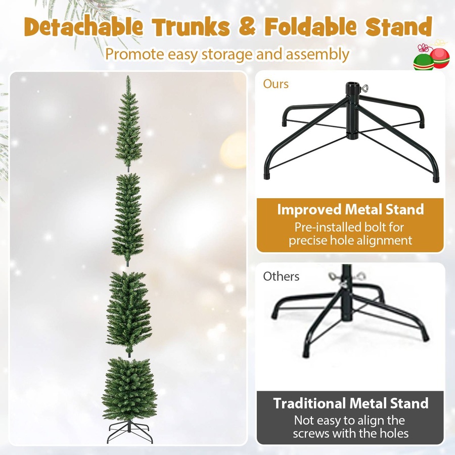 Costway Pre-Lit Christmas Tree Slim Xmas Pencil Tree Holiday Party Decoration Gift