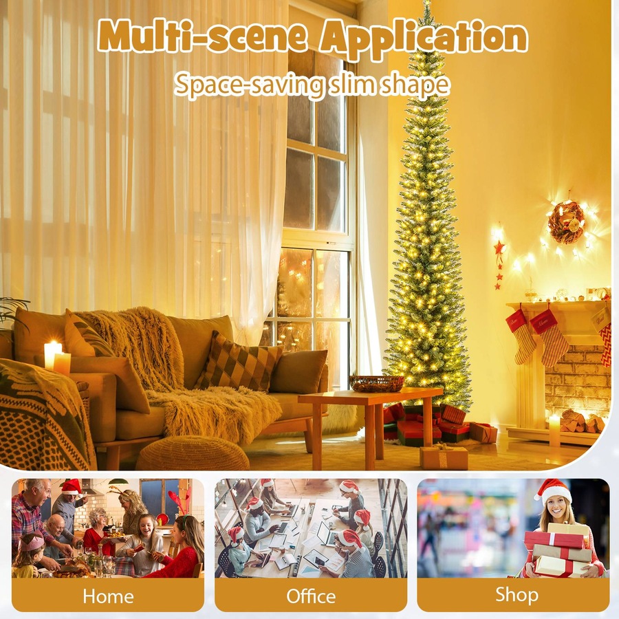 Costway Pre-Lit Christmas Tree Slim Xmas Pencil Tree Holiday Party Decoration Gift